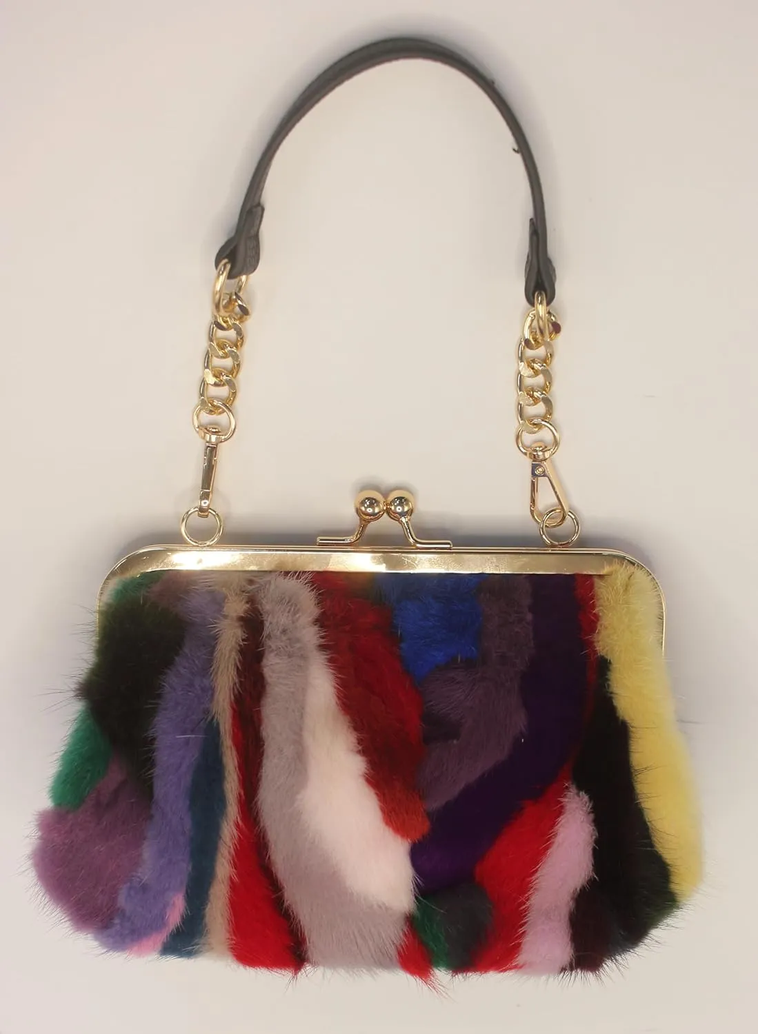 Fosrion Elegant Chic Two-Strap Multicolored Mink Fur Handbag with Chain Featuring Metal Clasp Autumn/Winter Collection