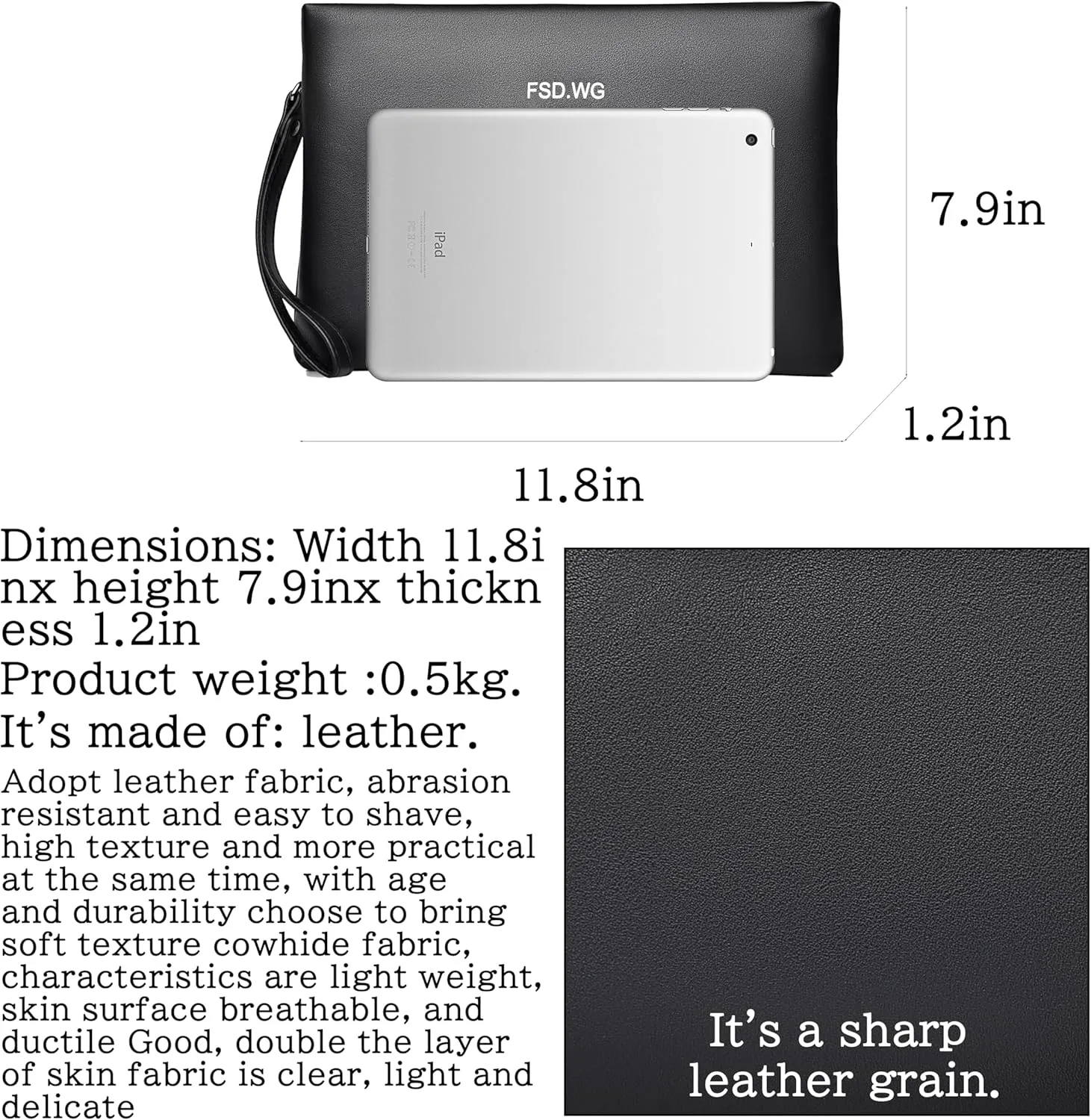 FSD.WG Mens Clutch Bag Man Purse Handbag 12 inches Large Hand Bag Big Clutch Wallet