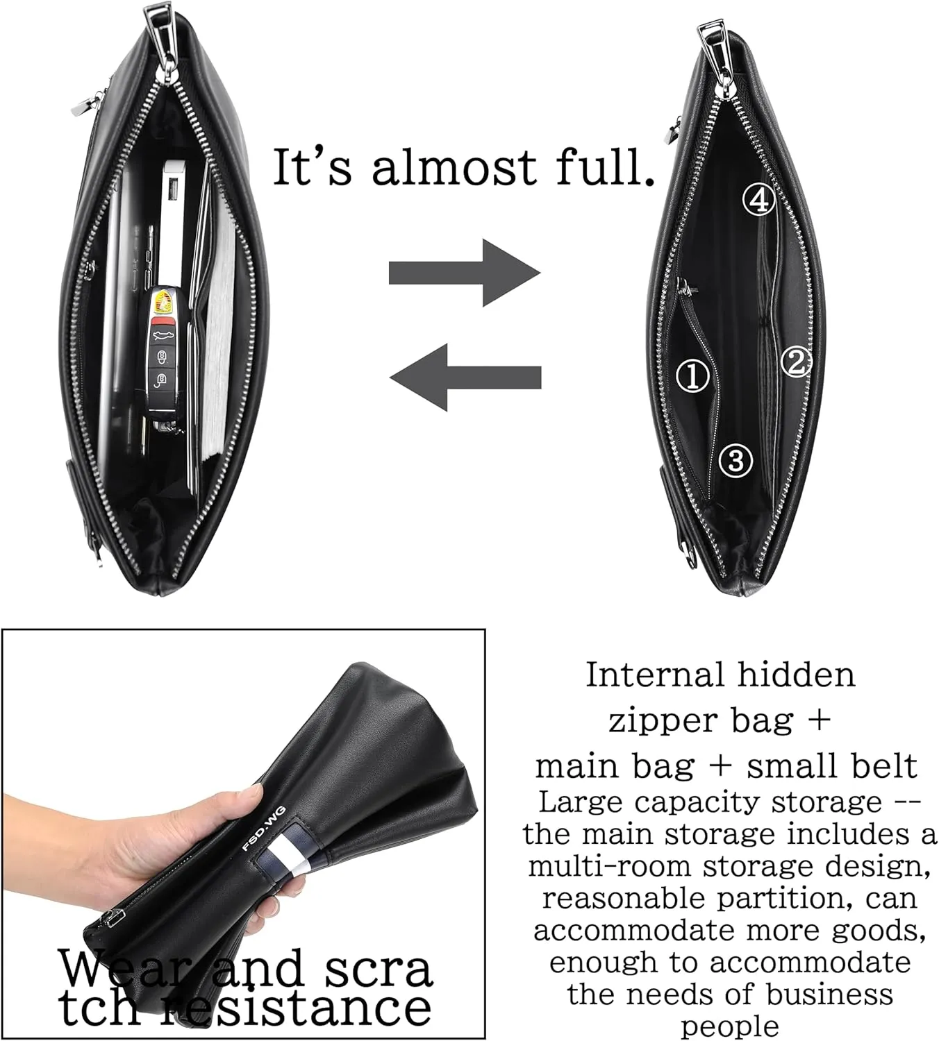 FSD.WG Mens Clutch Bag Man Purse Handbag 12 inches Large Hand Bag Big Clutch Wallet