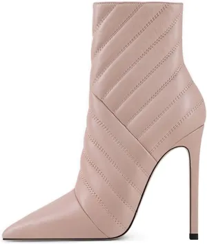 FSJ Women Fashion High Heel Ankle Boots with Rivets Closed Pointed Toe Stilettos Zipper Unique Style Shoes Size 4-15 M US