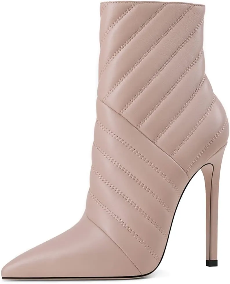 FSJ Women Fashion High Heel Ankle Boots with Rivets Closed Pointed Toe Stilettos Zipper Unique Style Shoes Size 4-15 M US