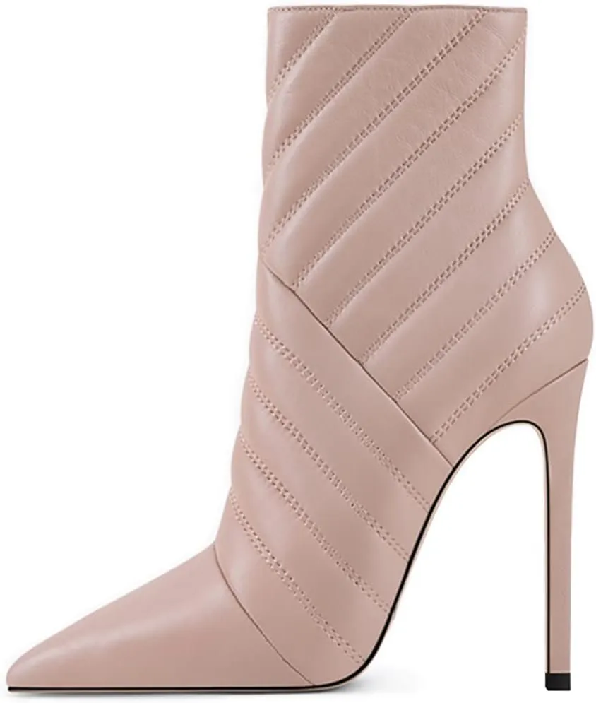 FSJ Women Fashion High Heel Ankle Boots with Rivets Closed Pointed Toe Stilettos Zipper Unique Style Shoes Size 4-15 M US