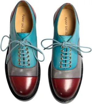 FSJ Women Multicolor Leather Oxford Shoes Round Cap Toe Lace Up Brogues Patchwork Color Matching Comfort Shoes Size 4-15 US