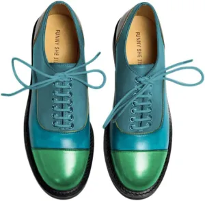 FSJ Women Multicolor Leather Oxford Shoes Round Cap Toe Lace Up Brogues Patchwork Color Matching Comfort Shoes Size 4-15 US