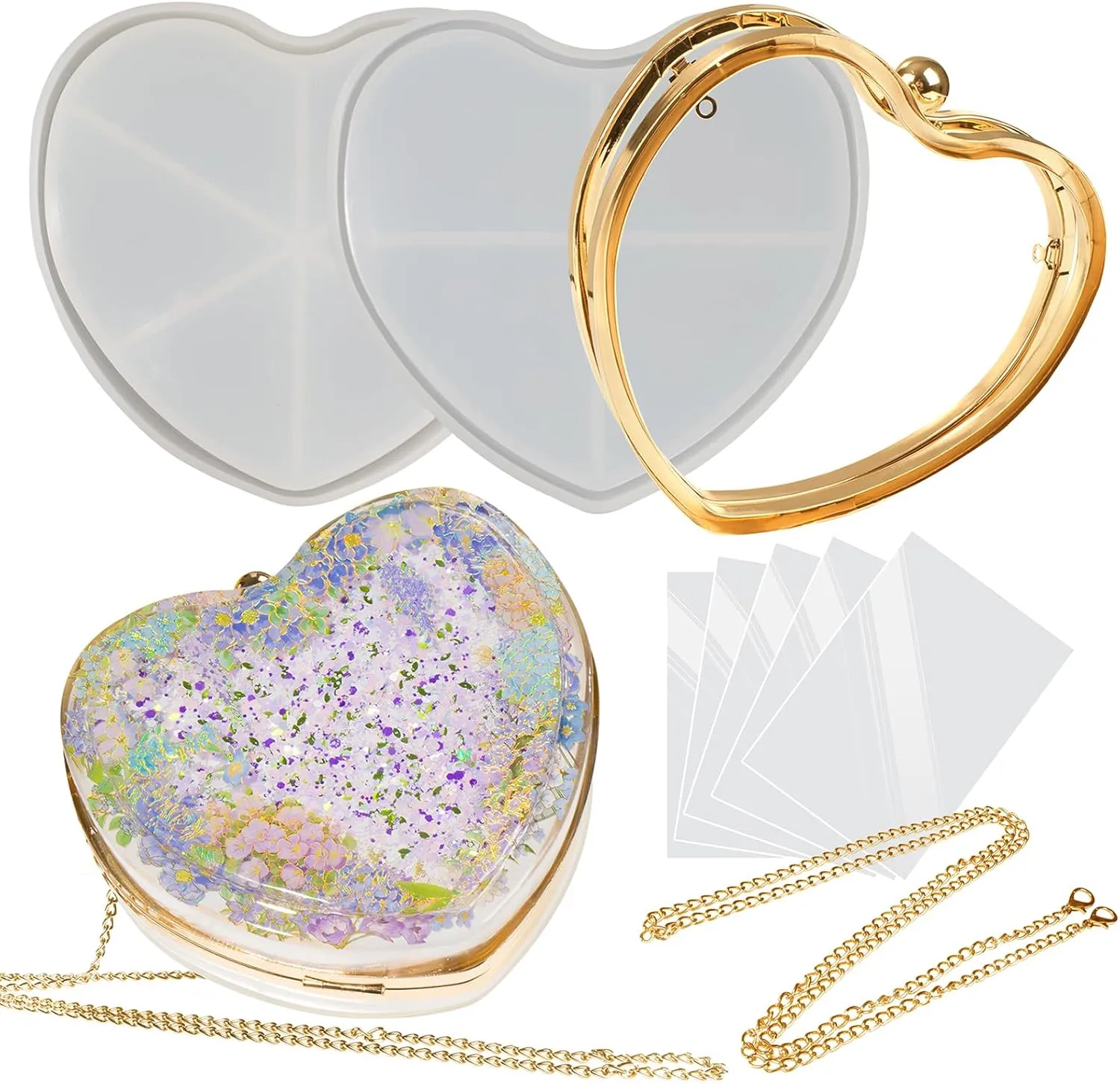 FUNSHOWCASE Resin Shaker Mold Clutch Purse Complete Kits of 9 6" Large Heart Bag DIY Accessories