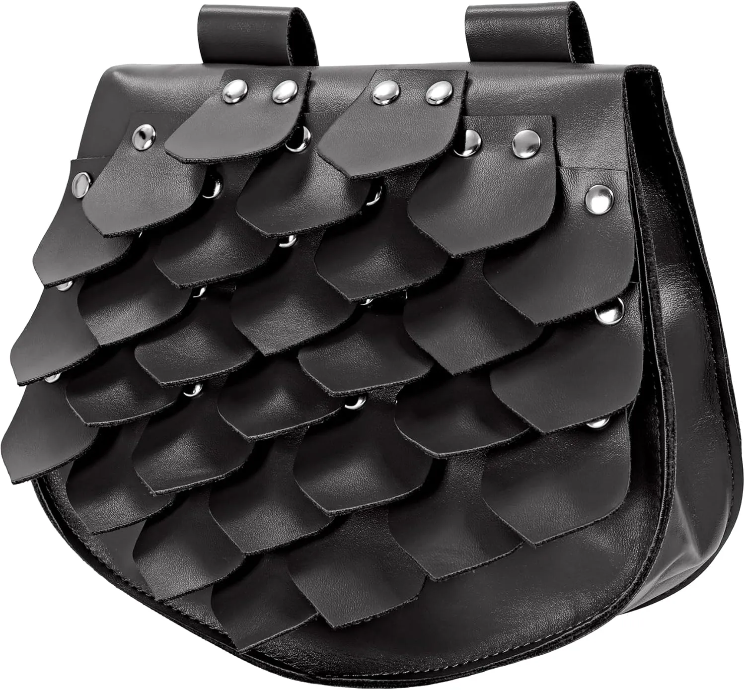 FURPHI Renaissance Belt Pouch Medieval Faux Leather Scale Waist Bag LARP Costume Accessories for Men Women (Black)