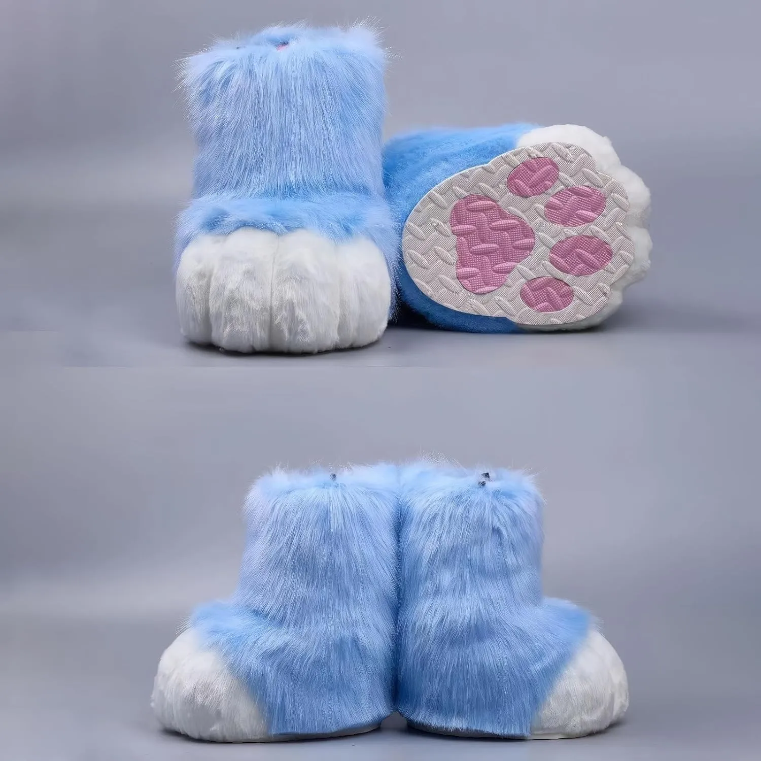 Furry Faux Animal Paw Slippers, Cosplay Animal Cat Wolf Dog Fox Fur Costume Shoes, Fursuit Fur Accessories Slippers KIG