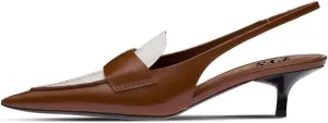 FYS Women Retro Pointed Toe Slingback Sandals Slip on Low Kitten Heel Pumps Patchwork Dress Party Shoes Size 4-15 US