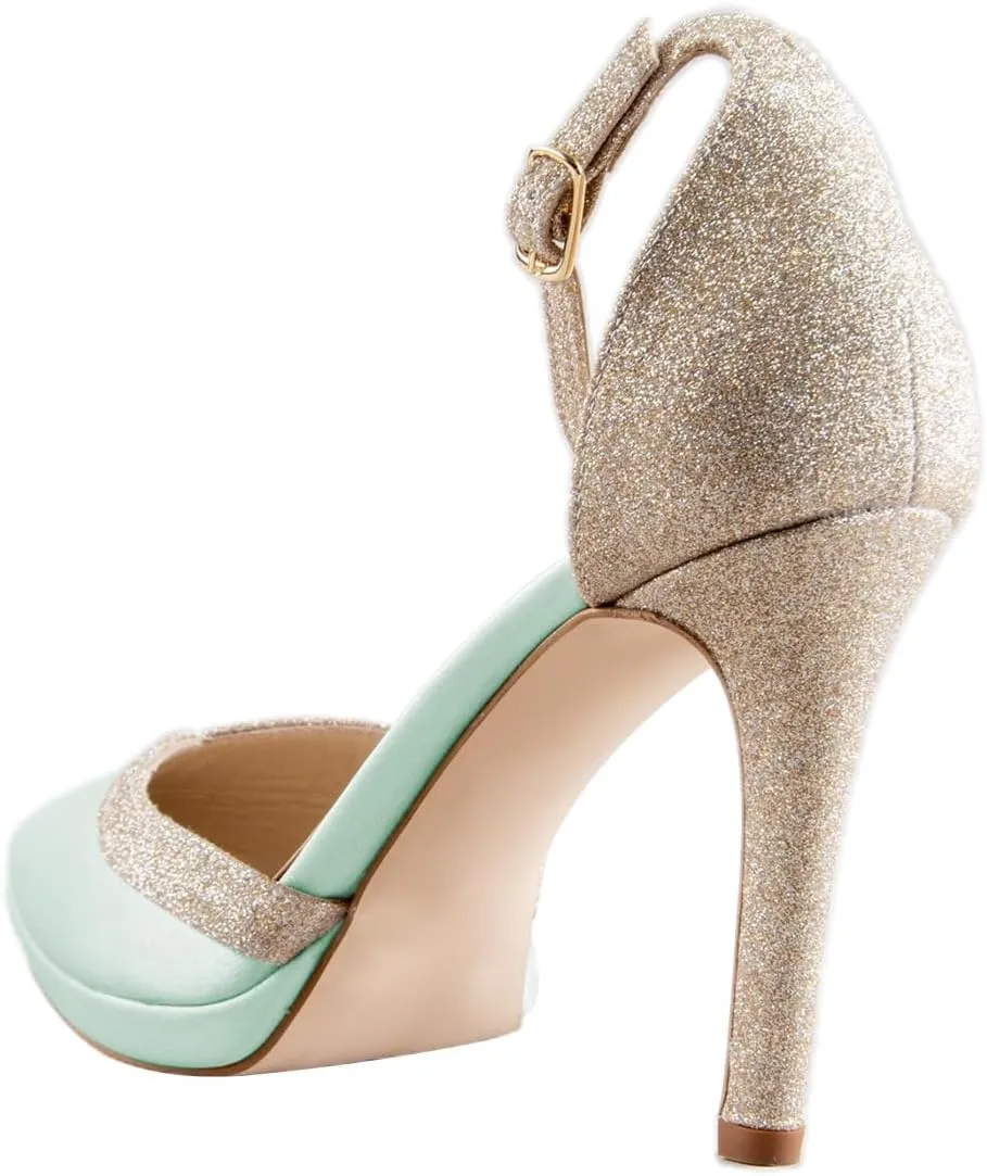 FYS Women's Pointed Toe Platform Pumps Stiletto High Heel D'orsays Ankle Strap Two Tone Prom Dance Party Shoes Size 4-16 US
