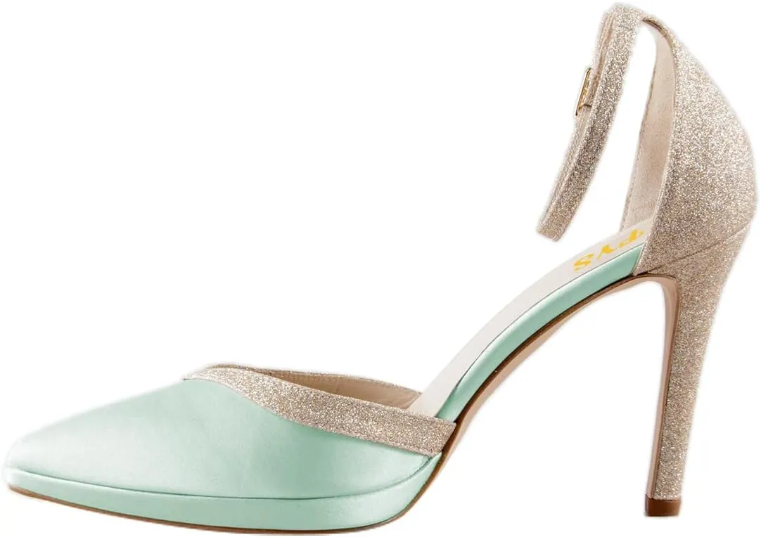 FYS Women's Pointed Toe Platform Pumps Stiletto High Heel D'orsays Ankle Strap Two Tone Prom Dance Party Shoes Size 4-16 US