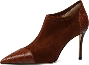 FYS Women's Sexy Stiletto High Heel Short Booties Fashion Pointed Toe Patchwork Ankle Boots Slip On Crocodile Print Fall Dress Party Shoes Size 4-16 US