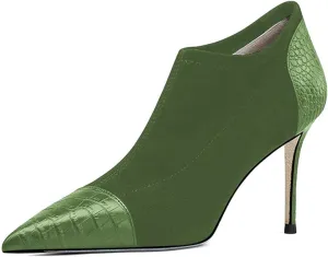 FYS Women's Sexy Stiletto High Heel Short Booties Fashion Pointed Toe Patchwork Ankle Boots Slip On Crocodile Print Fall Dress Party Shoes Size 4-16 US