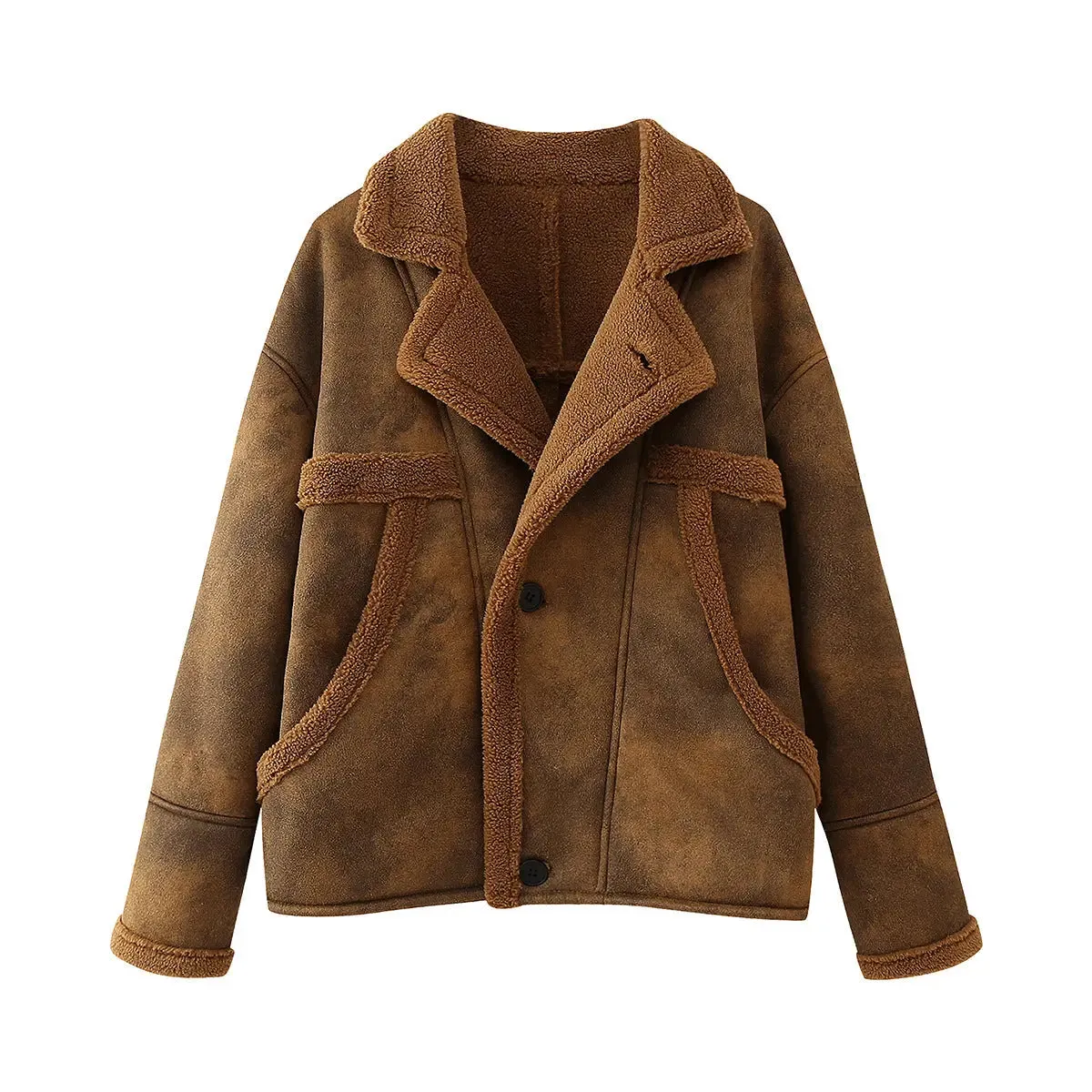 FZ Women's Thickened Faux Shearling Loose Leather jacket