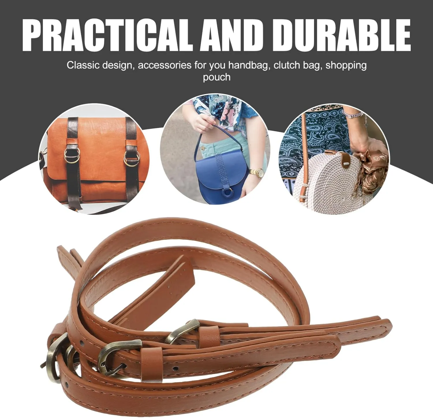 Gadpiparty 2 Pcs Handbag Strap Durable Tote Bag Replacement Belt for Women Dual Buckle Design Easy DIY Accessory for Stylish Pouches Brown