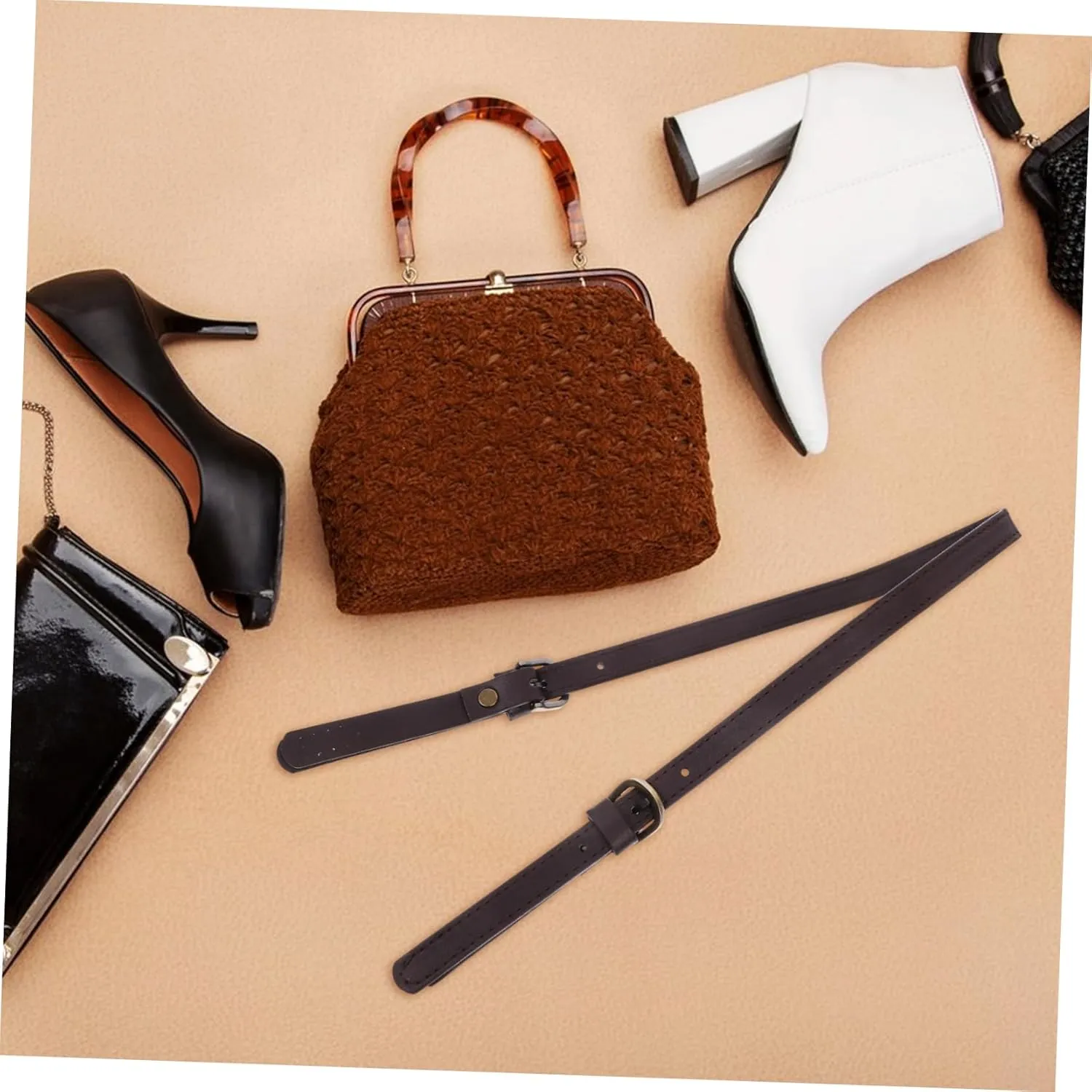 Gadpiparty Synthetic Leather Handbag Strap Dual Buckle Replacement for Tote Bags DIY Shoulder Strap for Women Classic Deep Coffee Color for Handbags and Pouches