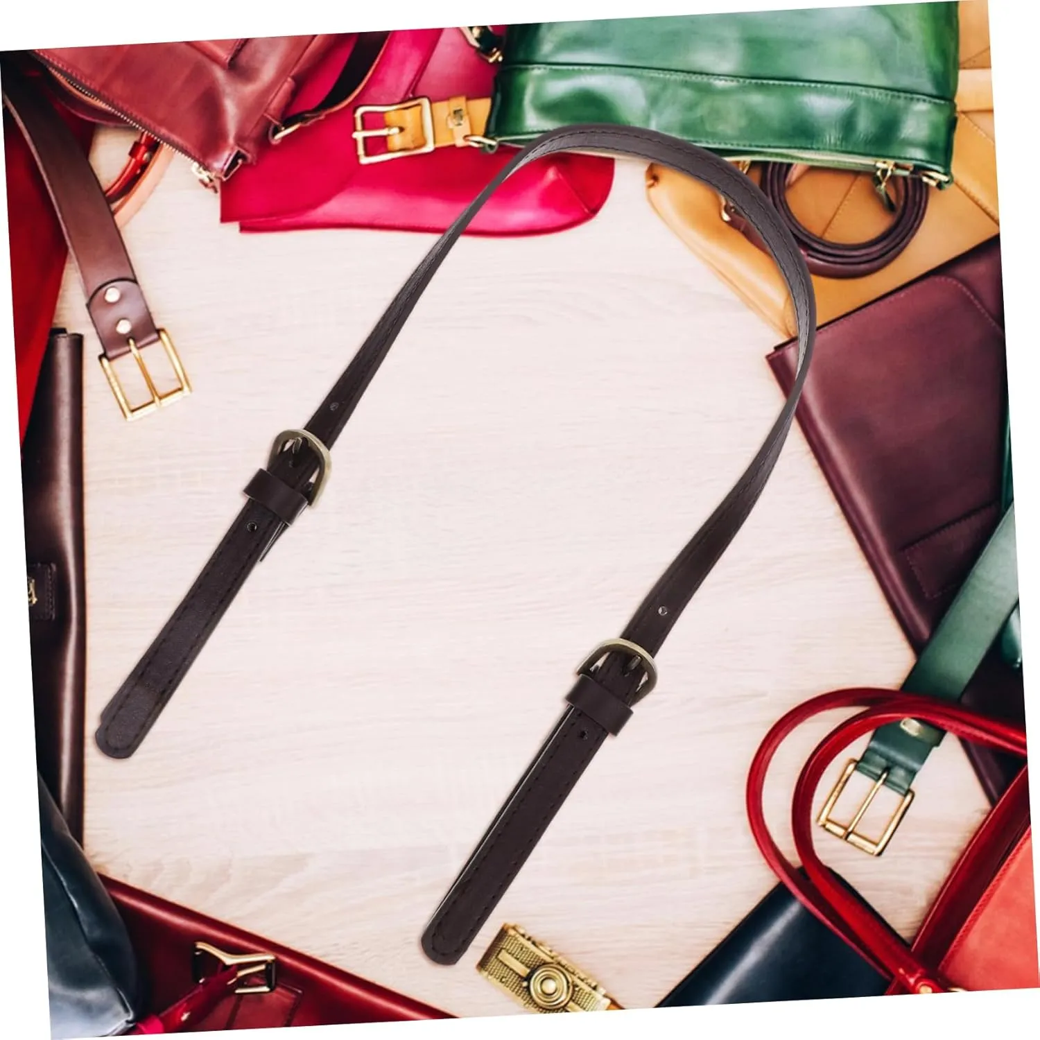 Gadpiparty Synthetic Leather Handbag Strap Dual Buckle Replacement for Tote Bags DIY Shoulder Strap for Women Classic Deep Coffee Color for Handbags and Pouches