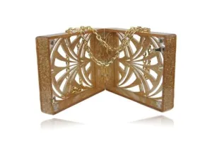 Geometric Glitter Champagne Acrylic Box Clutch