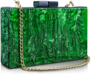 Gets Acrylic Clutch Purses Formal Unique Marbling Evening Handbags Crossbody Bag for Women Cocktail Wedding Party (Dark Green-02)