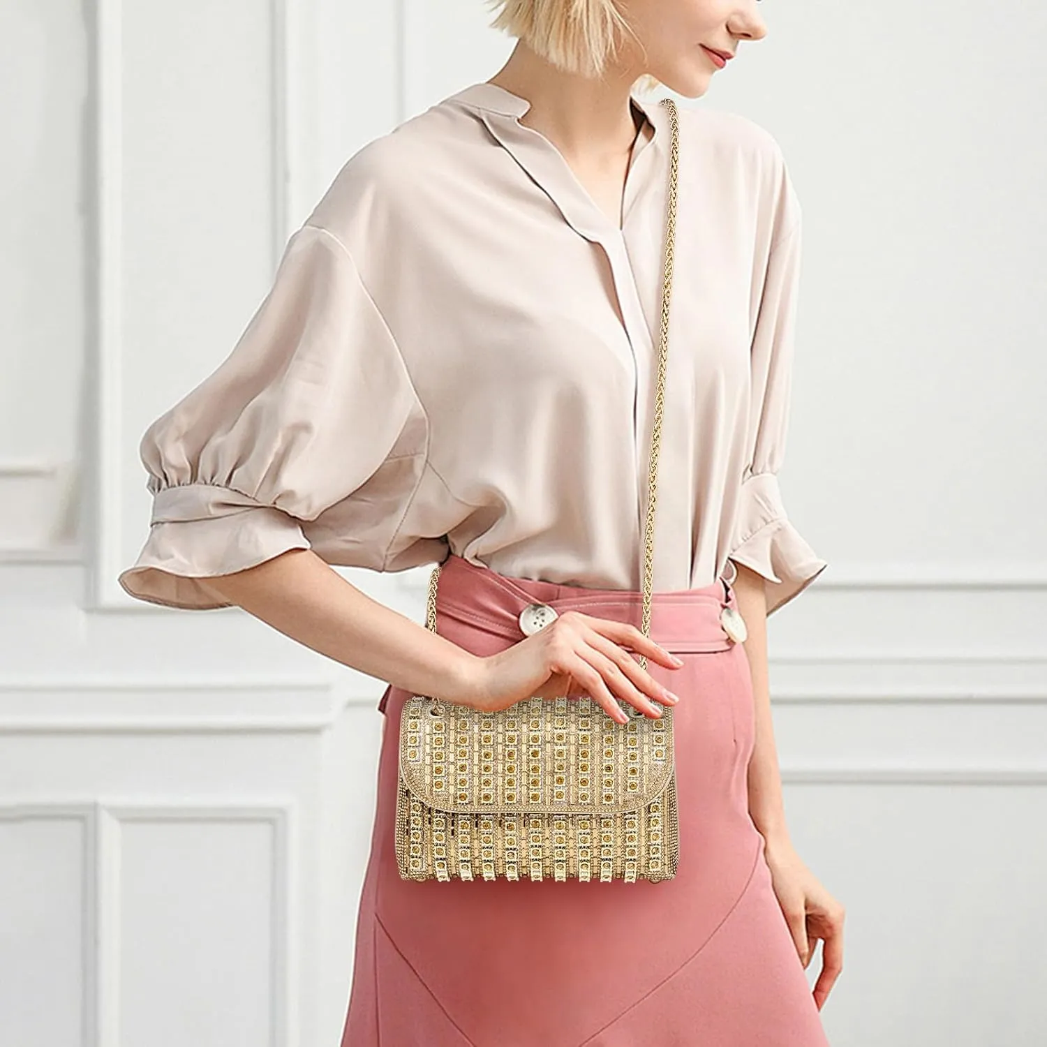 Gets Sparkly Rhinestones Clutch Purses for Women Purses and Handbags for Wedding Party Evening Crossbody Bag with Chain