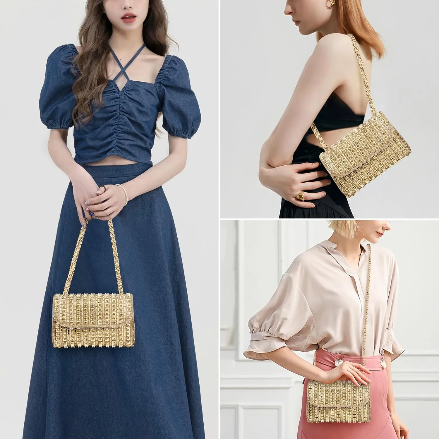Gets Sparkly Rhinestones Clutch Purses for Women Purses and Handbags for Wedding Party Evening Crossbody Bag with Chain