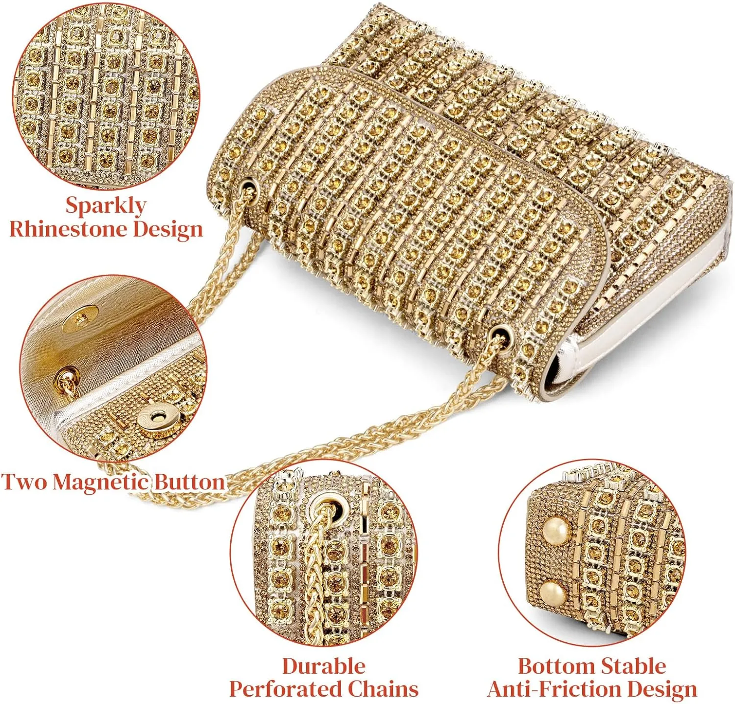 Gets Sparkly Rhinestones Clutch Purses for Women Purses and Handbags for Wedding Party Evening Crossbody Bag with Chain