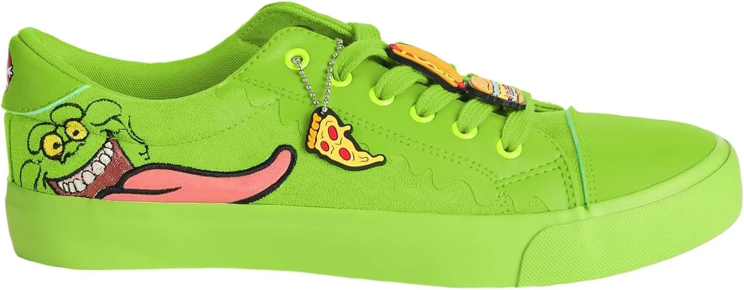 Ghostbusters Slimer Adult Sneakers - Faux Leather & Suede Shoes with Embroidered Details & Removable Charms