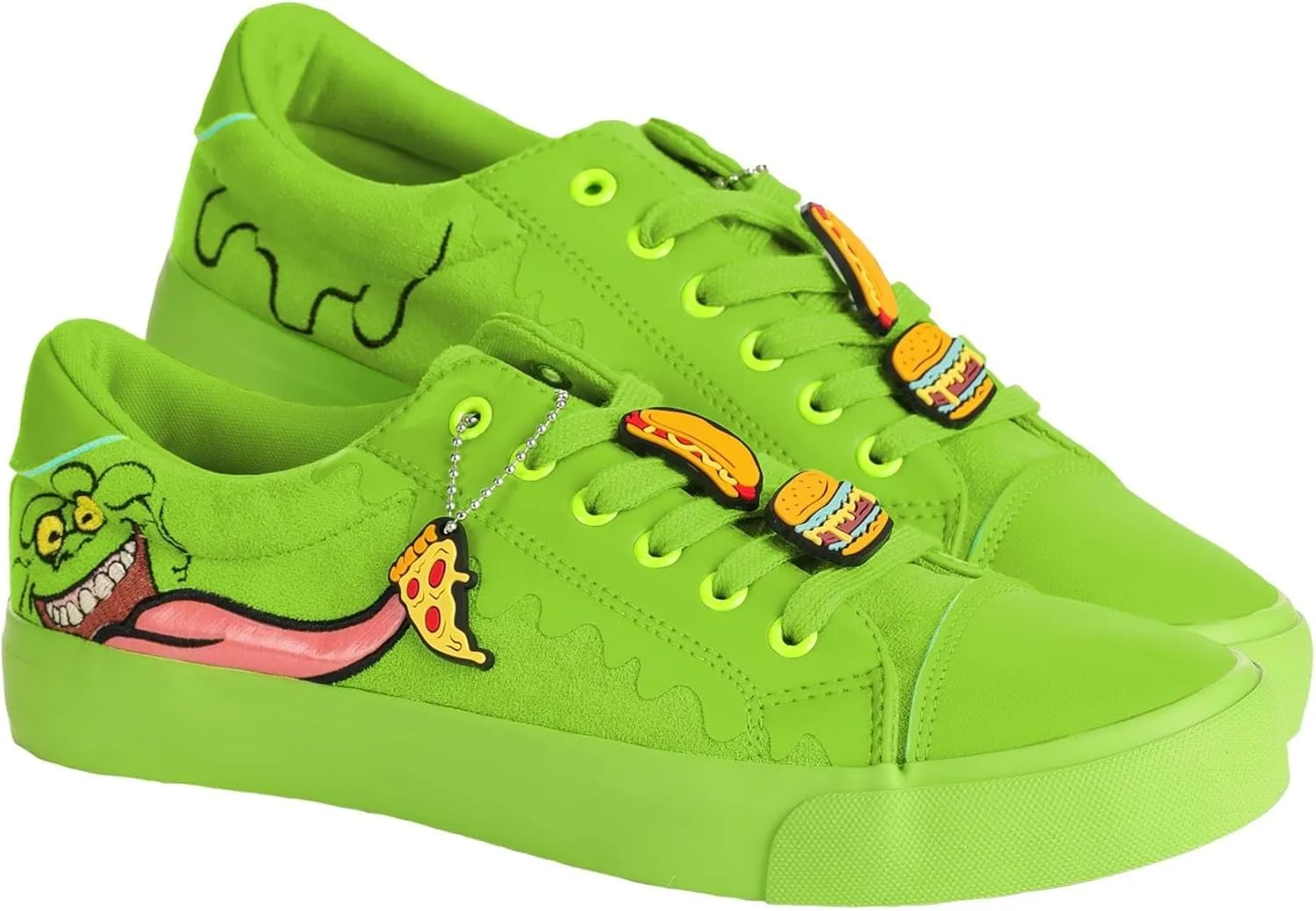Ghostbusters Slimer Adult Sneakers - Faux Leather & Suede Shoes with Embroidered Details & Removable Charms