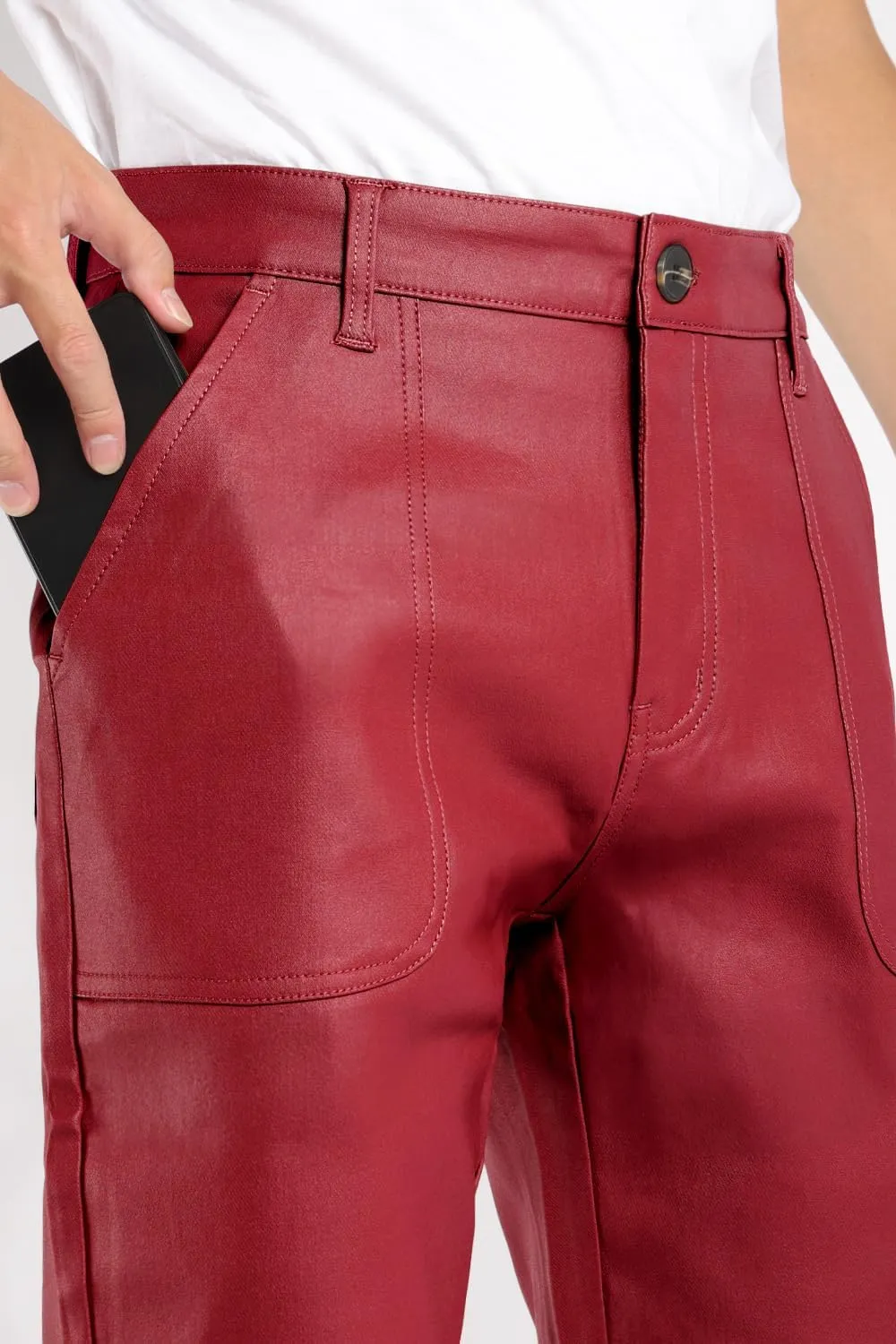 GINGTTO Mens Faux Leather Cargo Pants Flared Bell Bottoms with Pockets for Men 70s Party Pants