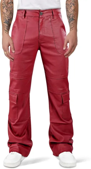 GINGTTO Mens Faux Leather Cargo Pants Flared Bell Bottoms with Pockets for Men 70s Party Pants