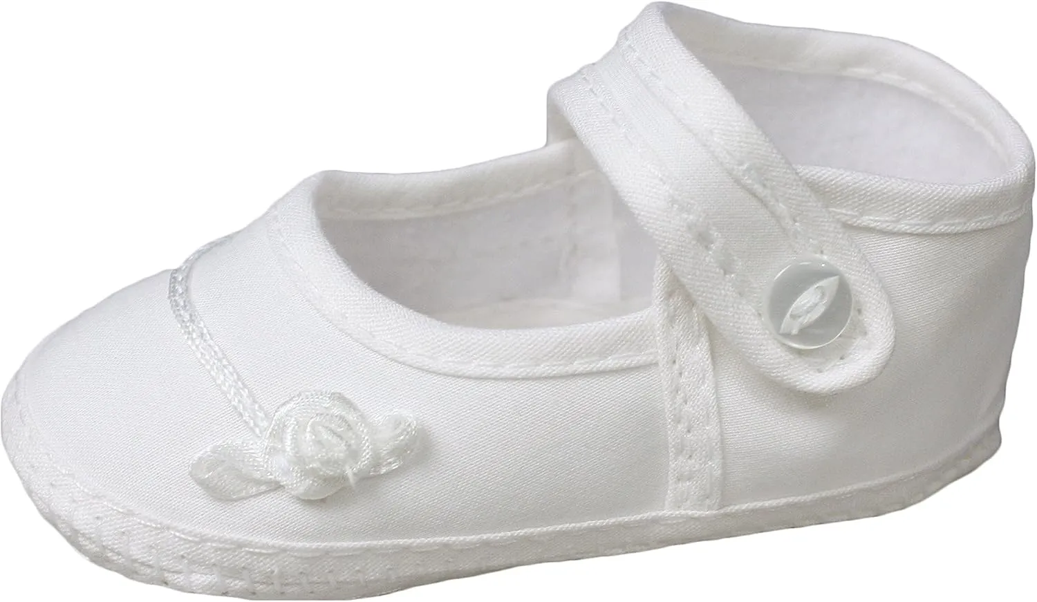Girls Cotton Batiste Shoe Embroidered with Tiny Braid and Rosebud