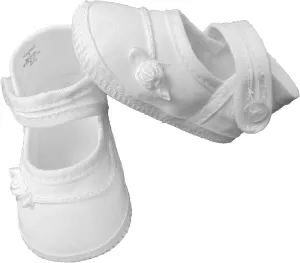 Girls Cotton Batiste Shoe Embroidered with Tiny Braid and Rosebud