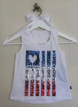 Girls Sleeveless American Flag Graphic Tank Top