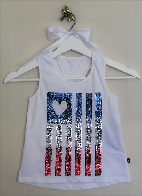Girls Sleeveless American Flag Graphic Tank Top