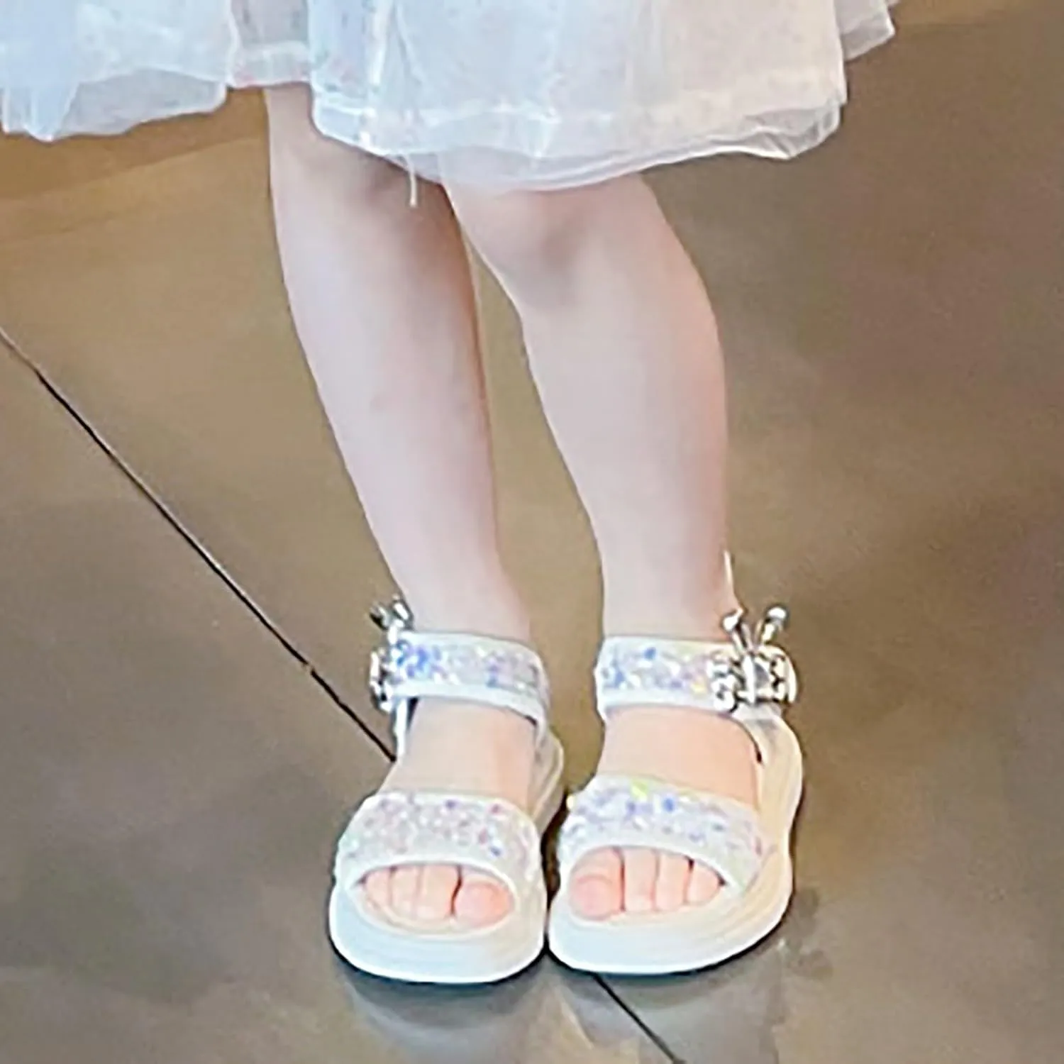 Girls Summer Soft Bottom Non Slip Sports Sequins Sandals Beach Shoes Jelly Sandals for Toddler Girls