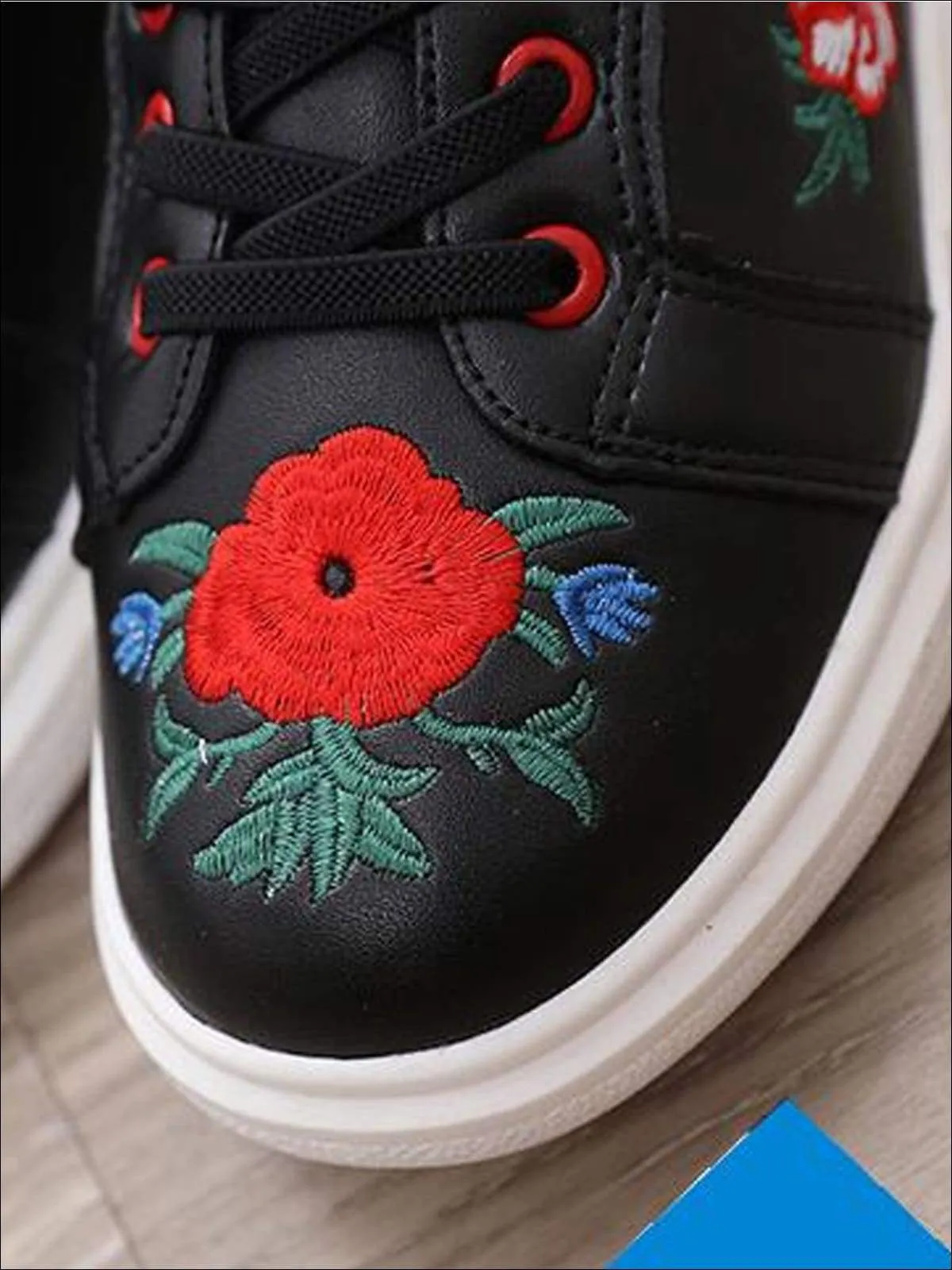 Girls Synthetic Leather Flower Embroidered Sneakers By Liv and Mia