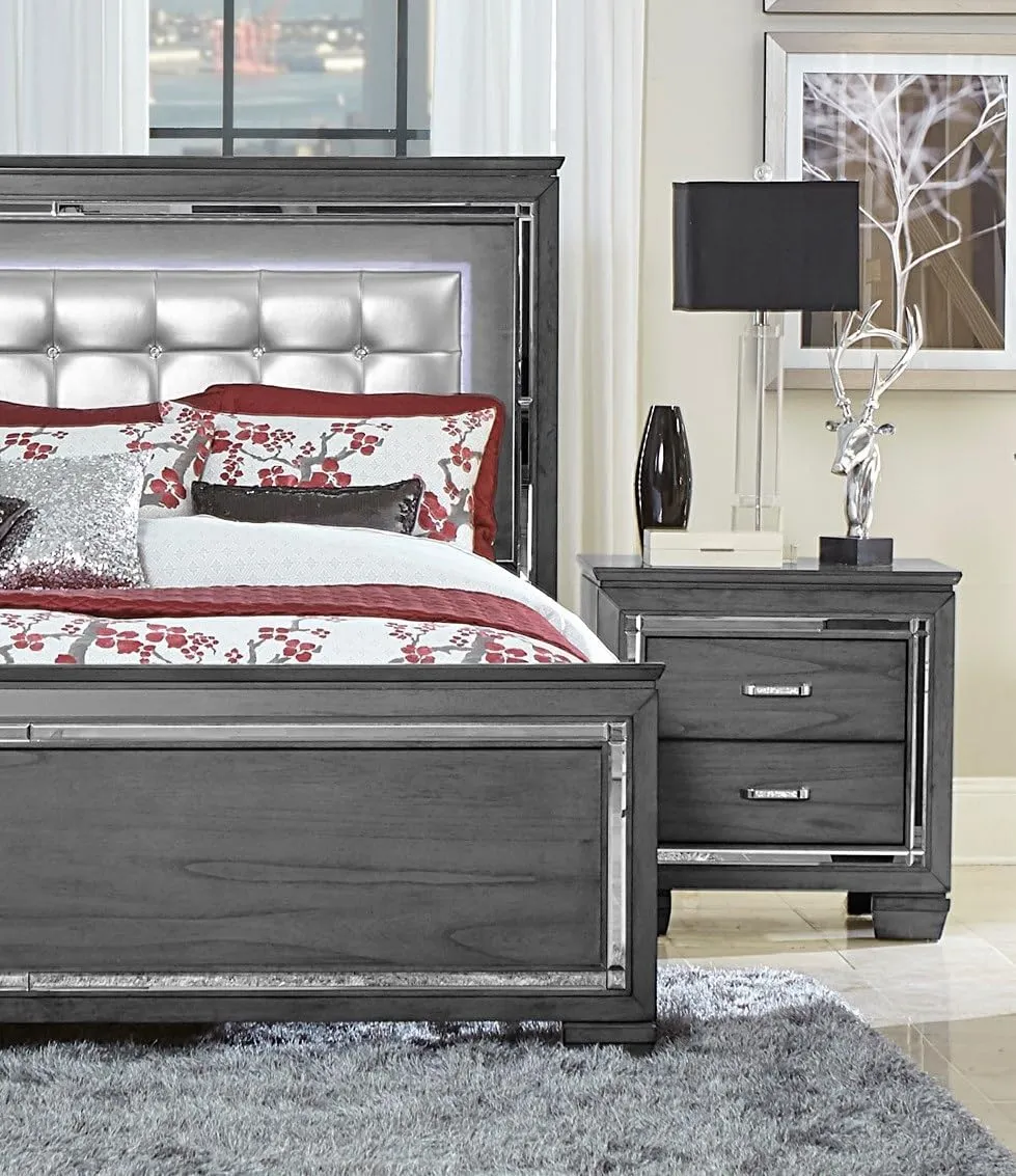 Glamourous Finish 1pc Nightstand 2X Dovetail Drawers Faux Alligator Embossed Fronts Bedroom Furniture,Bedroom Furniture