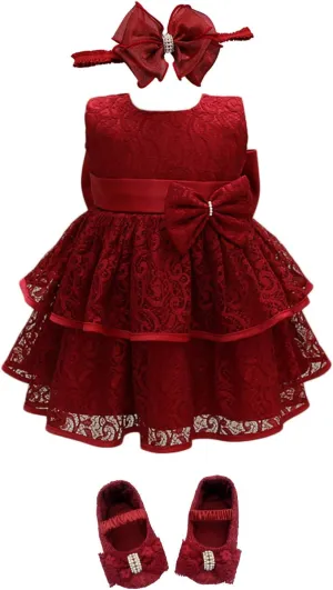 Glamulice Baby Girls Infant Lace Party Dresses Princess Wedding Birthday Formal Dress for Toddler
