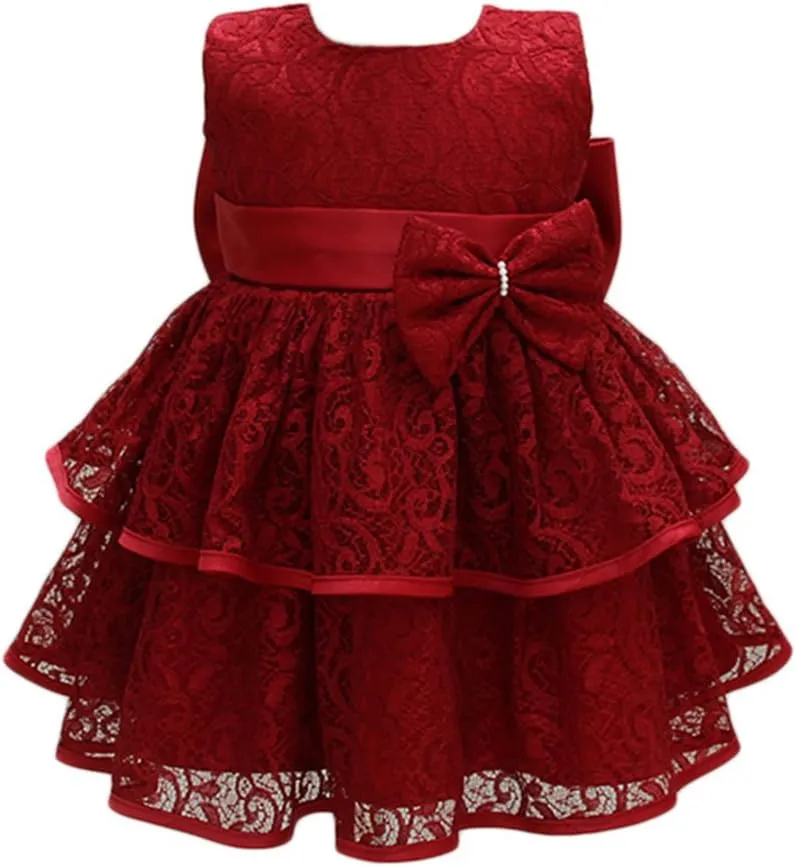 Glamulice Baby Girls Infant Lace Party Dresses Princess Wedding Birthday Formal Dress for Toddler