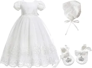 Glamulice Baby-Girls Newborn Satin Christening Baptism Floral Embroidered Dress Gown Outfit