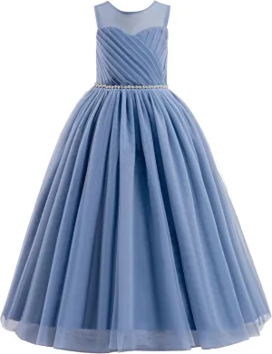 Glamulice Flower Girl Wedding Dress Tulle Long A Line Holiday Birthday Party Ball Gown Girls Formal Pageant Maxi Dresses