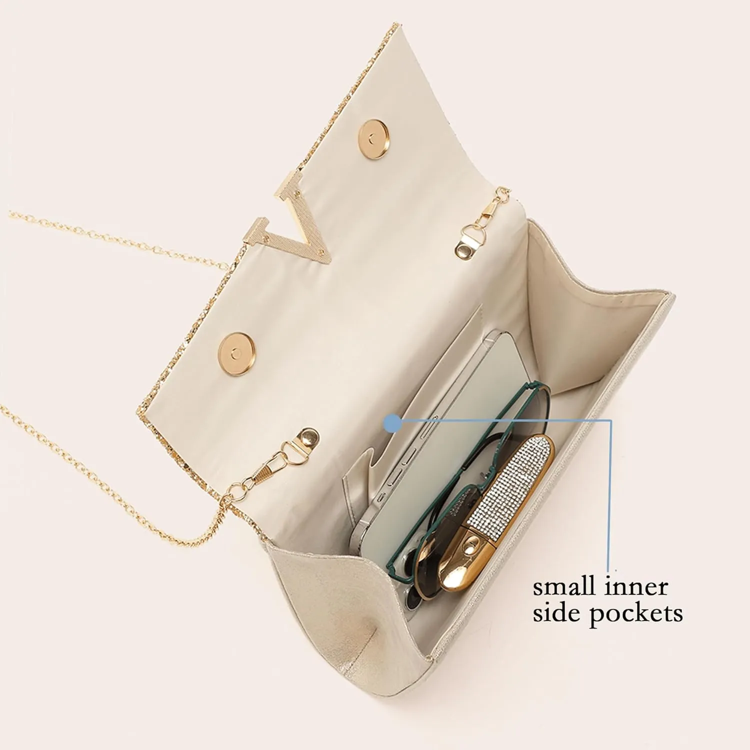 Glitter Evening Clutch Purse for Women Sparkly Shiny Handbag Ladies Wedding Prom Purse with Detachable Chain 4 Pieces Rhinestone Jewelry Set
