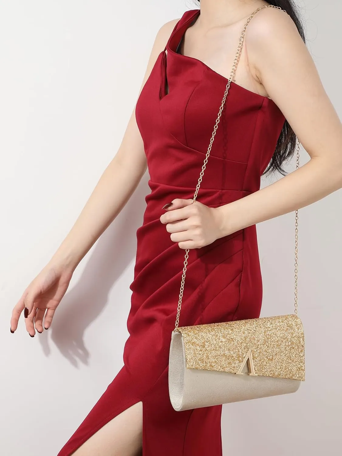 Glitter Evening Clutch Purse for Women Sparkly Shiny Handbag Ladies Wedding Prom Purse with Detachable Chain 4 Pieces Rhinestone Jewelry Set