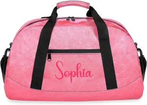 Glitter Girls Duffel Bags Travel Kids Sports Bag for Boys Gym Bag with Name Small Dance Tote for Dancing Girls Glitter Pink Name