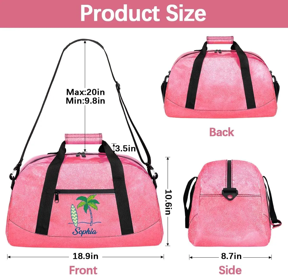 Glitter Girls Duffel Bags Travel Kids Sports Bag for Boys Gym Bag with Name Small Dance Tote for Dancing Girls
