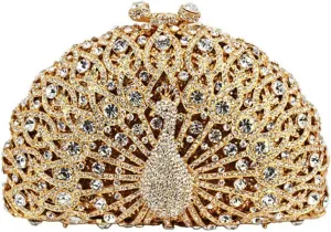 Glitter Women Peacock Crystal Clutch Seashell Handbag Animal Rhinestone Evening Clutch Bridal Purse for Prom Party