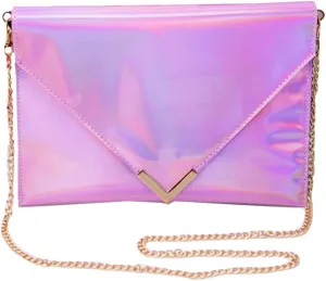 Goclothod Shoulder Bag Fashion Women Holographic Envelope Clutch Handbag Chain Crossbody Bag Tote Purse