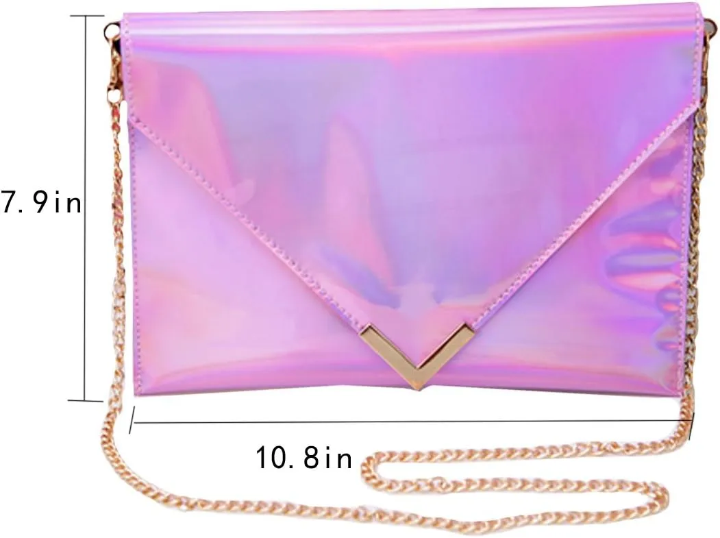 Goclothod Shoulder Bag Fashion Women Holographic Envelope Clutch Handbag Chain Crossbody Bag Tote Purse
