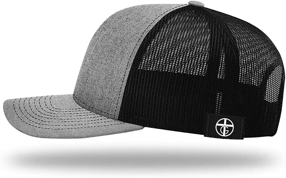 God is Greater Mountain Leather Patch Christian Trucker Hat - Fit Snapback Hat - Breathable Mesh Side for Casual Wear