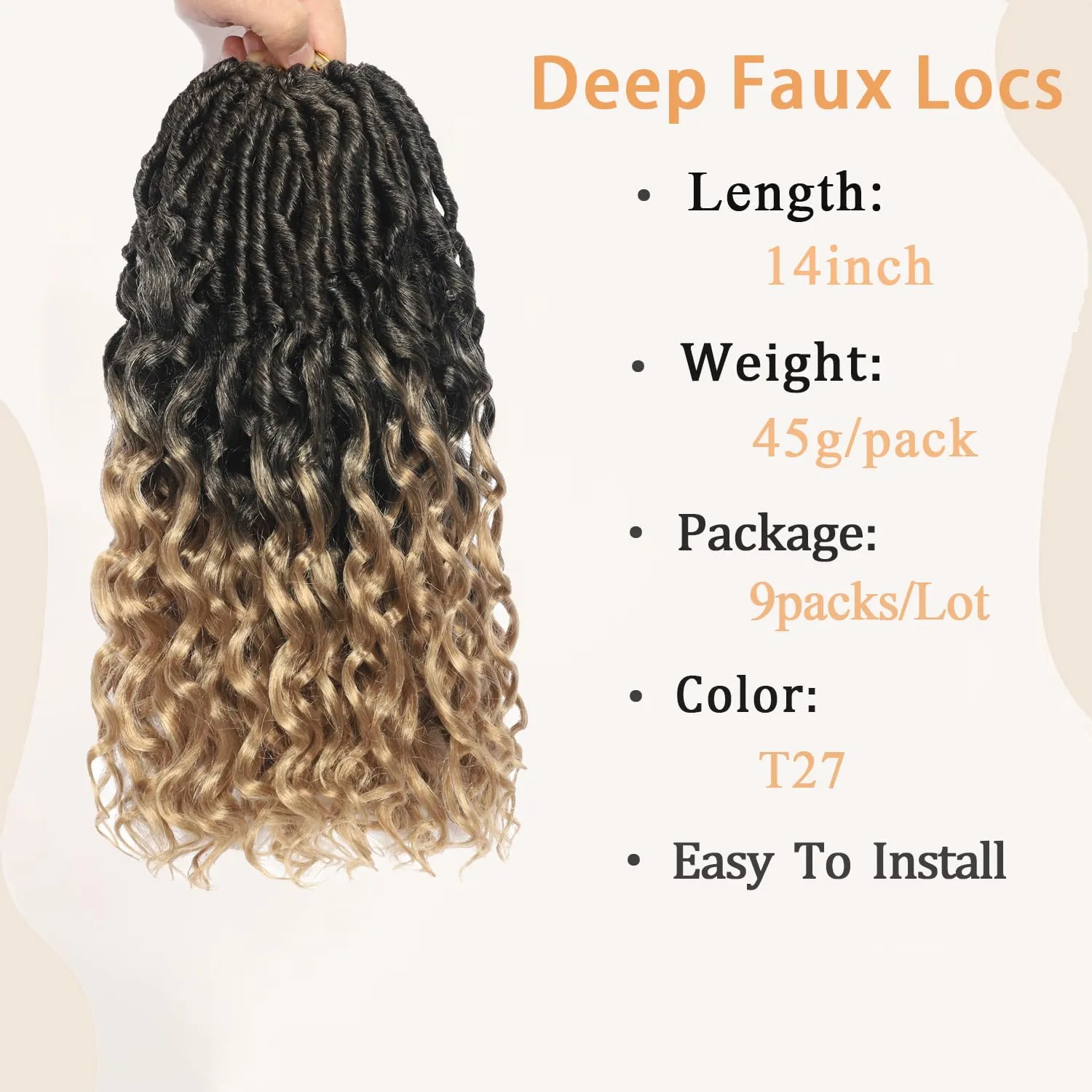 Goddess Deep Wave Faux Locs 9Packs 14 Inch Soft Locs with Curly Ends Crochet Hair for Black Women-T27