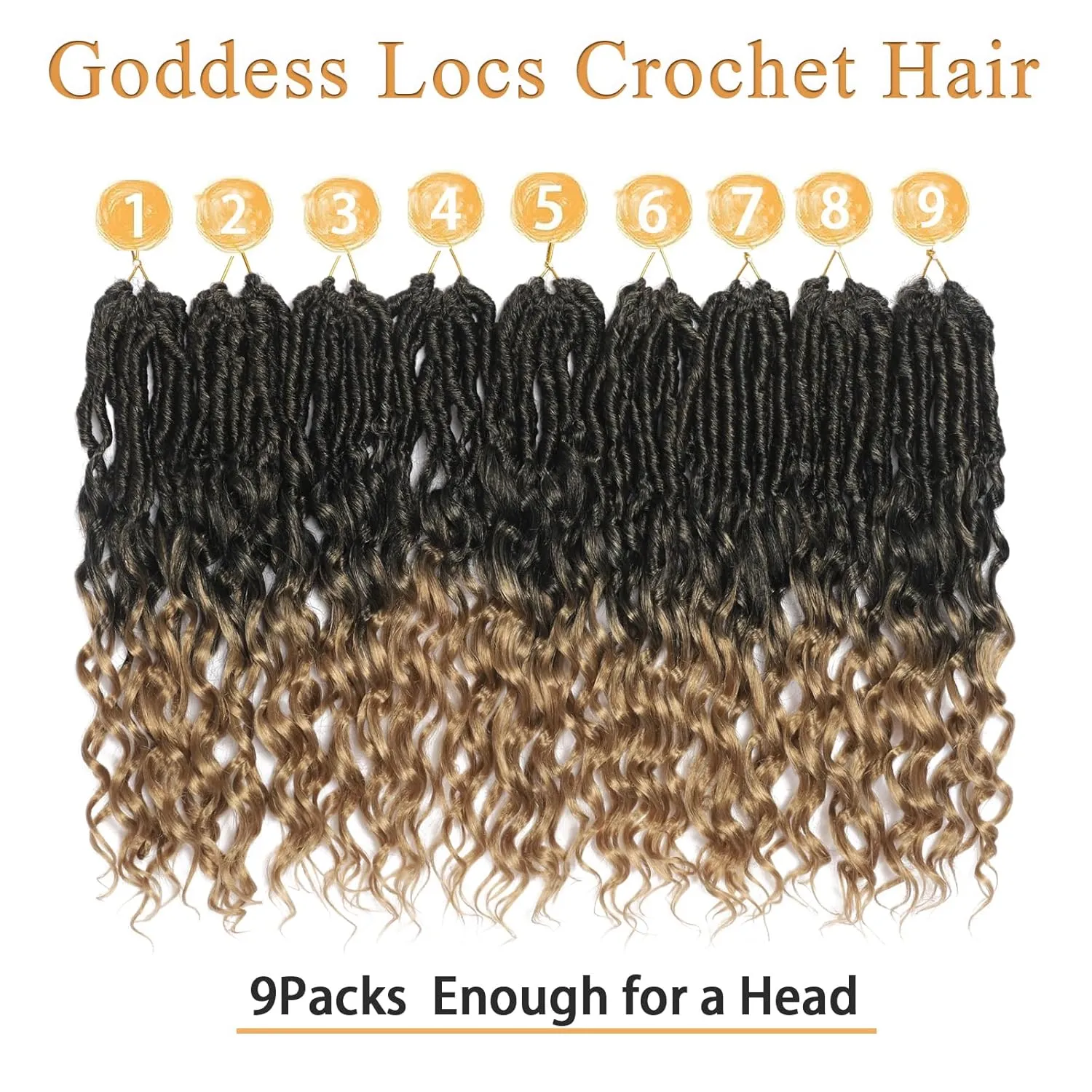 Goddess Deep Wave Faux Locs 9Packs 14 Inch Soft Locs with Curly Ends Crochet Hair for Black Women-T27